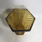 Old ART DECO glass Vase Hexagonal yellow Vintage