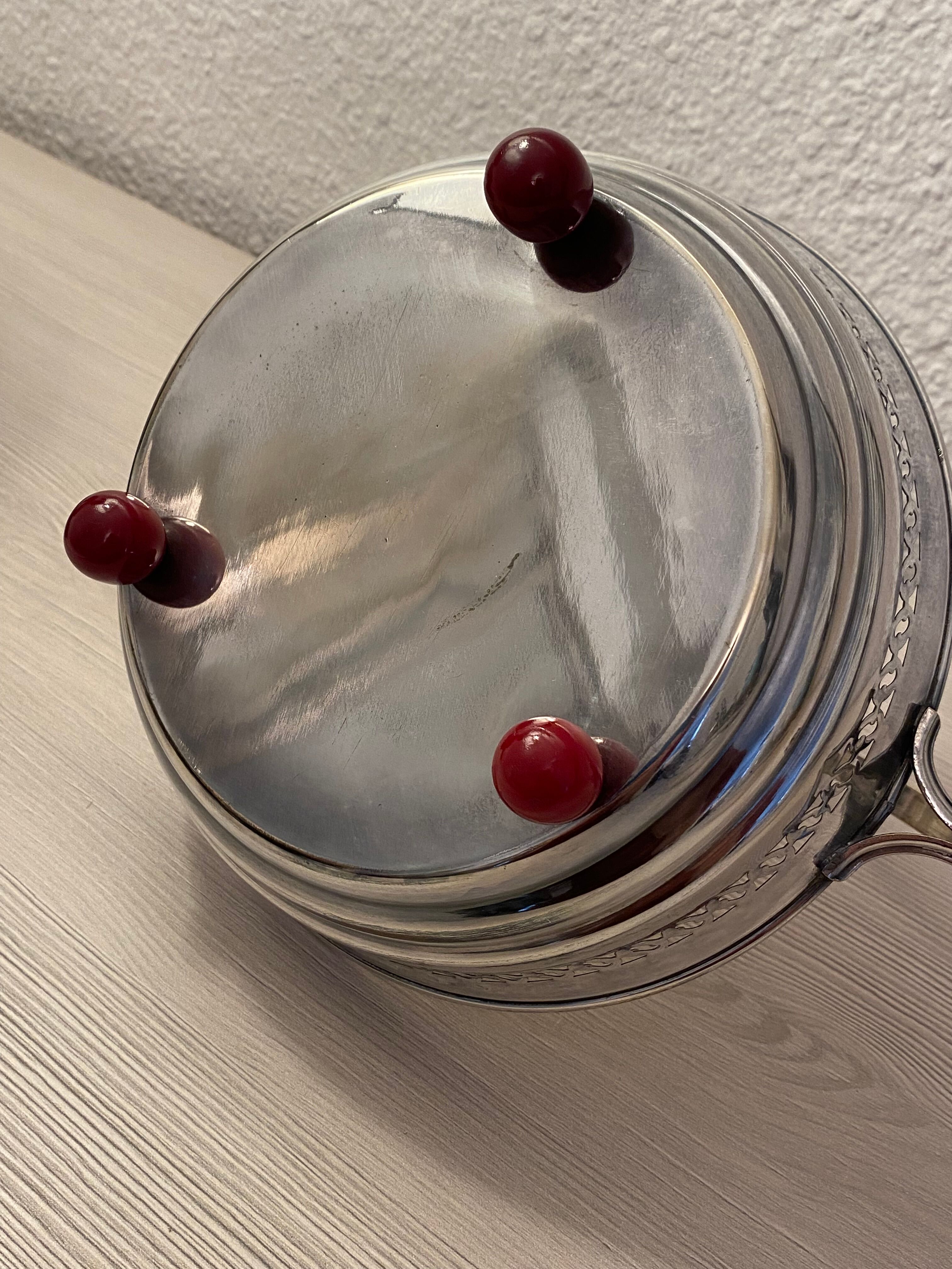 Art Deco fruit bowl in silver-plated metal and glass
