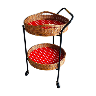 Vintage serving trolley, boho tea trolley, wicker trolley, tray trolley, 70's interior