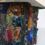 Peter Marsh porch lantern, colored glass, lead and Hammered Sheet metal, 1950s Arts & Crafts