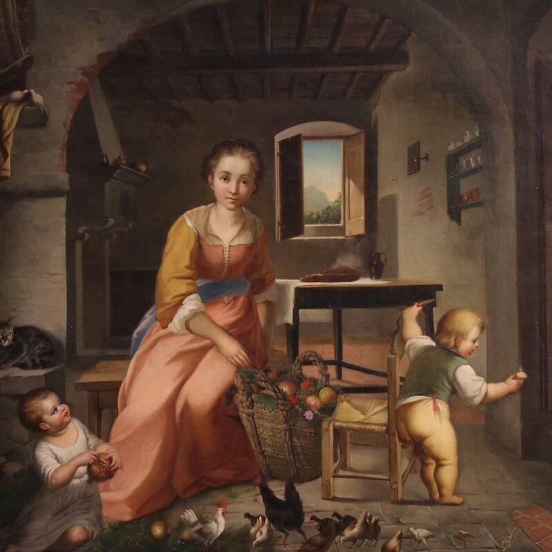 Scène intérieure du 19ème siècle peinture italienne