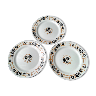 Set of 3 flat plates Pexonne Fenal Frères Nymphéa model