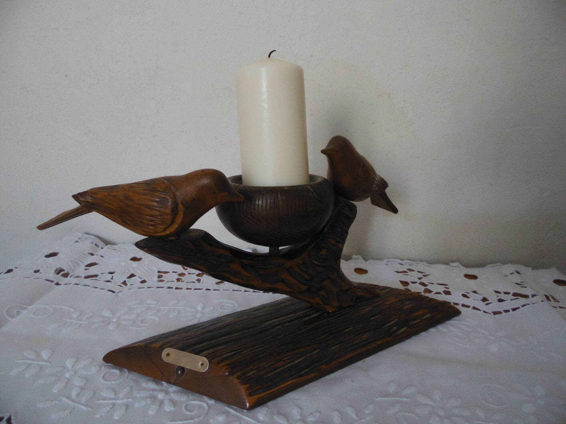 Candle holders birds carved wood