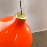 Mid-Century Italian Orange Glass and Brass Pendant Lamp
