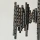 Three-armed suspended lamp in wrought iron, brutalist design, 1960s, Italy.