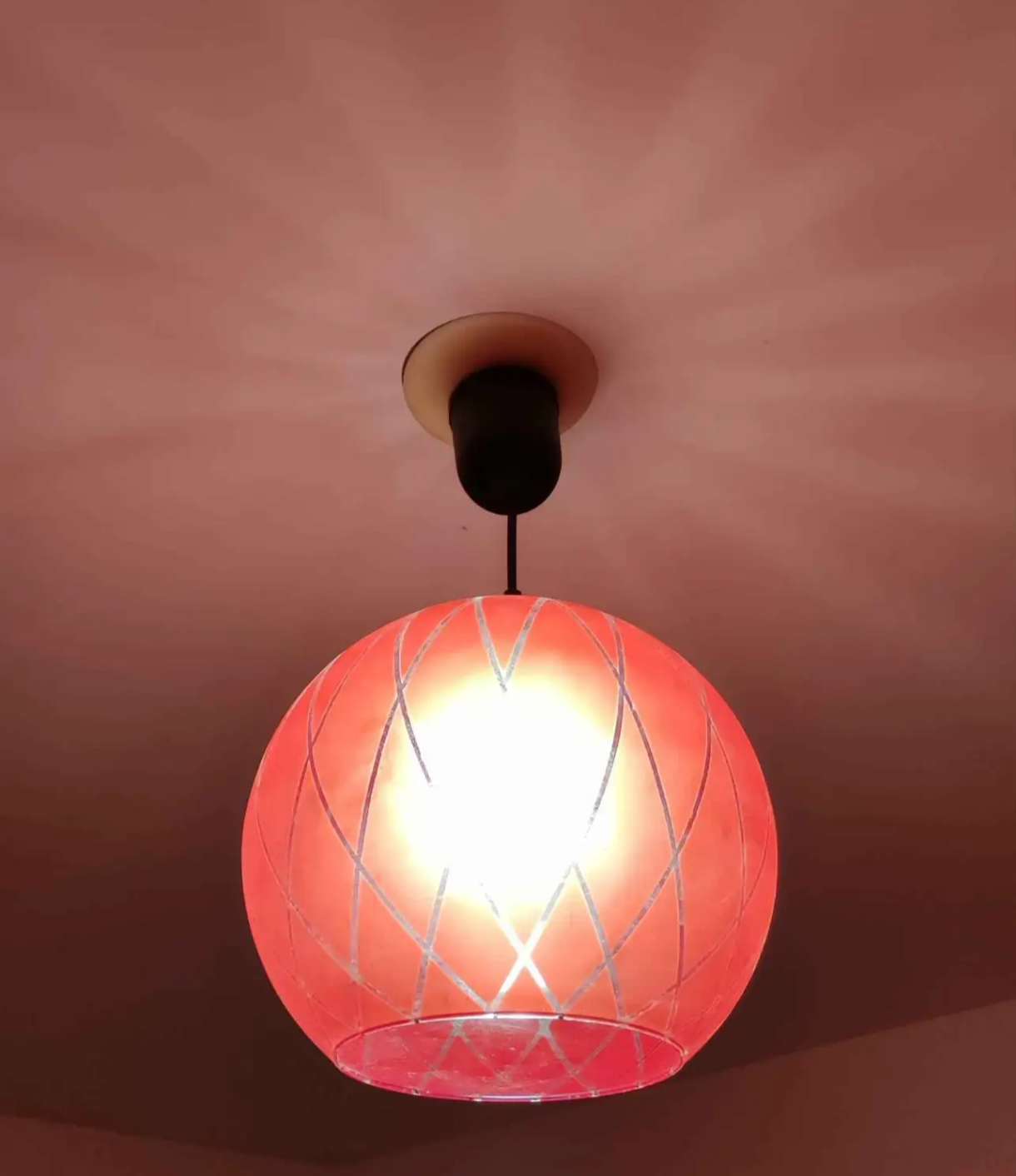 2 red glass Tosel pendants