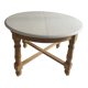Round table with 1 extension oak base tray and patinated extension pearl gray.