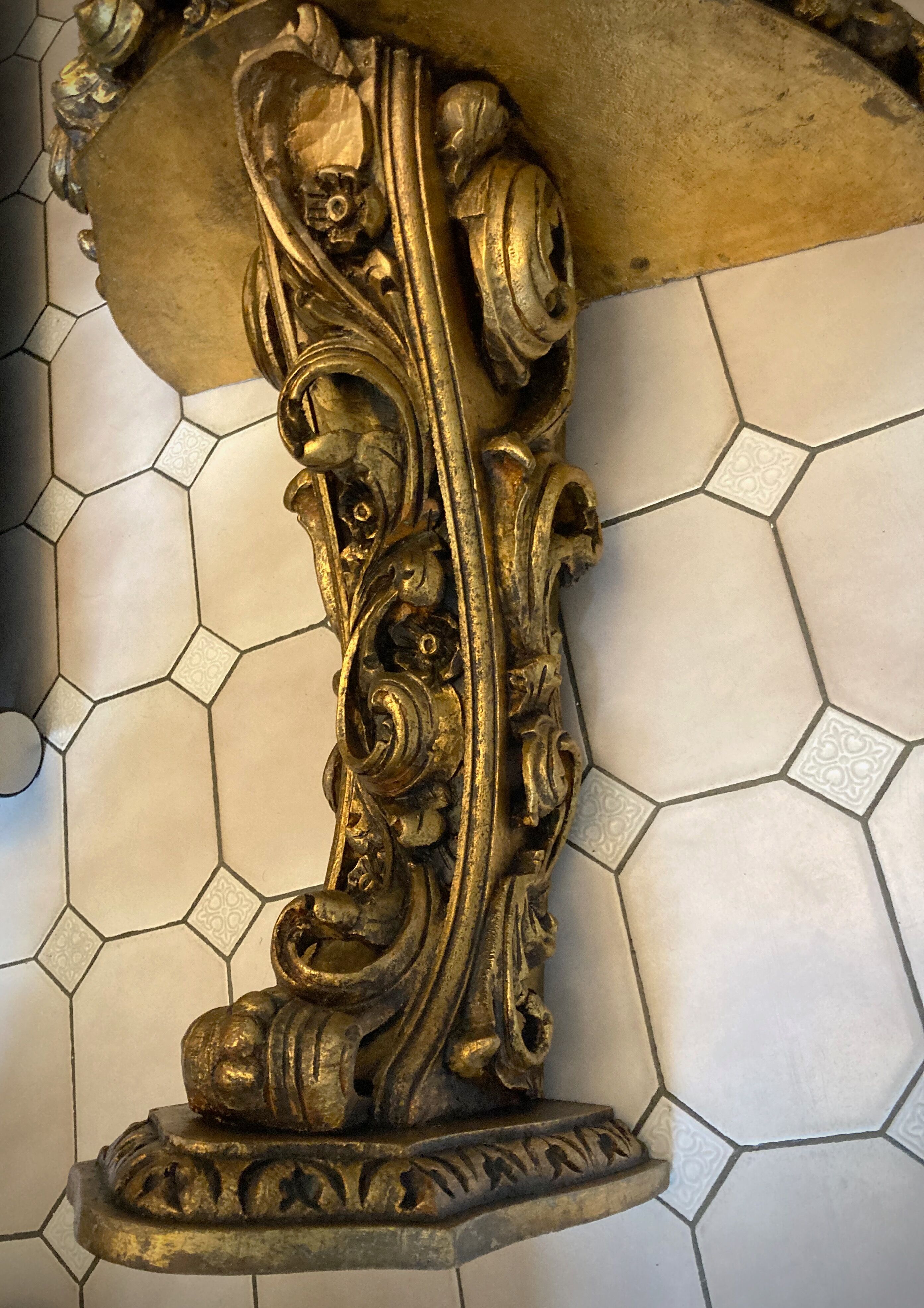Carved wooden and marble console