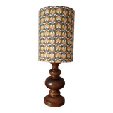 turned oak table lamp, seventies floral lampshade