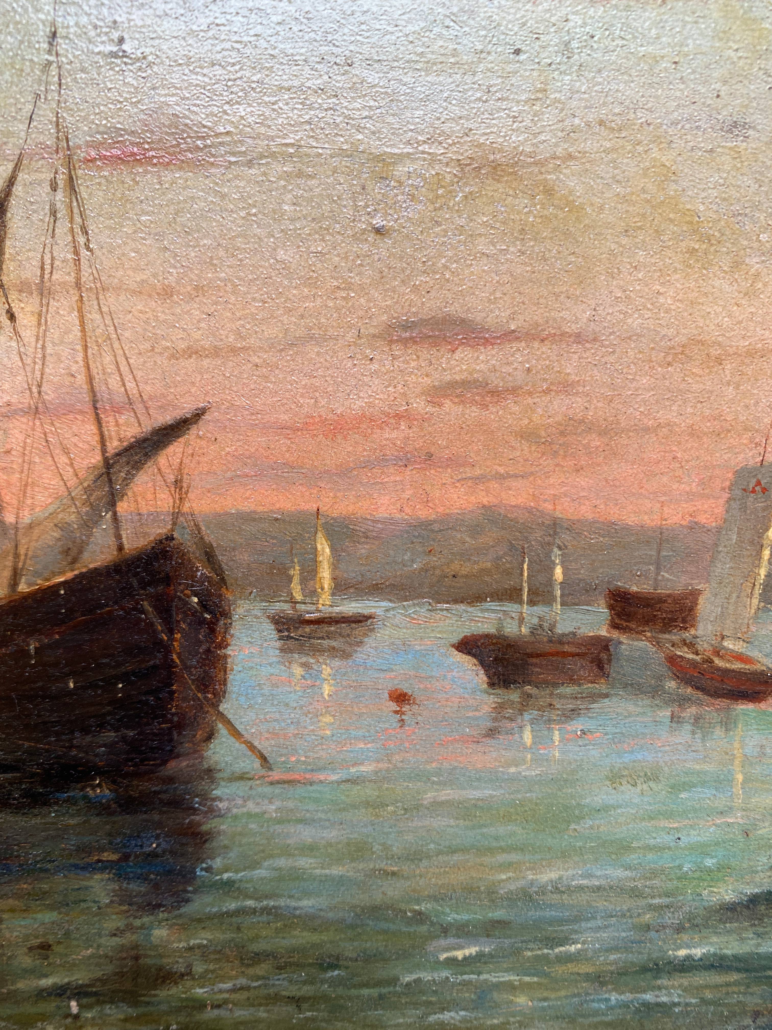 Painting "Twilight Navy" signed V. Vanier HSP mahogany XIX° + frame