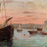 Painting "Twilight Navy" signed V. Vanier HSP mahogany XIX° + frame