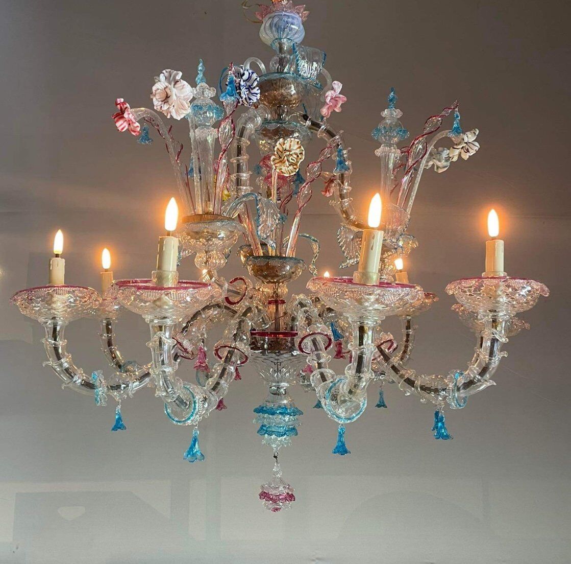 Venetian chandelier rezzonico in multicolored murano glass circa 1920