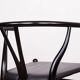 4 Danish chairs, black lacquered wood and leather, Wishbone model, Hans Wegner