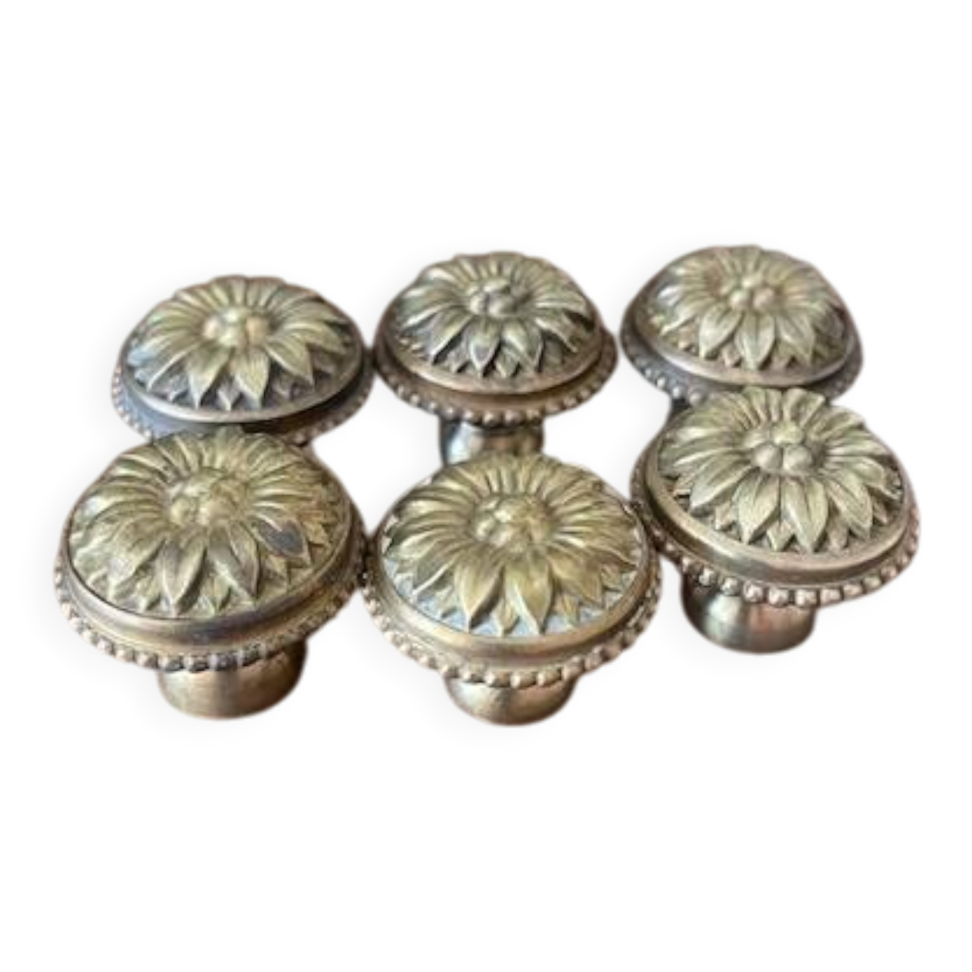 set of 6 solid brass handles in Louis XVI style