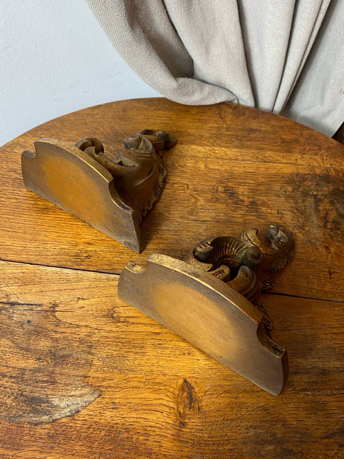 Pair of gilded wood wall consoles