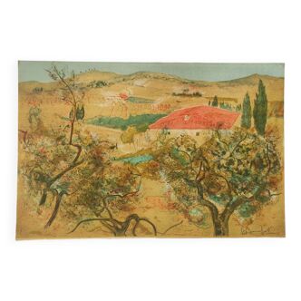 Le mas provençal lithographie originale signée à la main Alain Bonnefoit