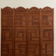 Vintage Asian carved teak screen — mid-20th century