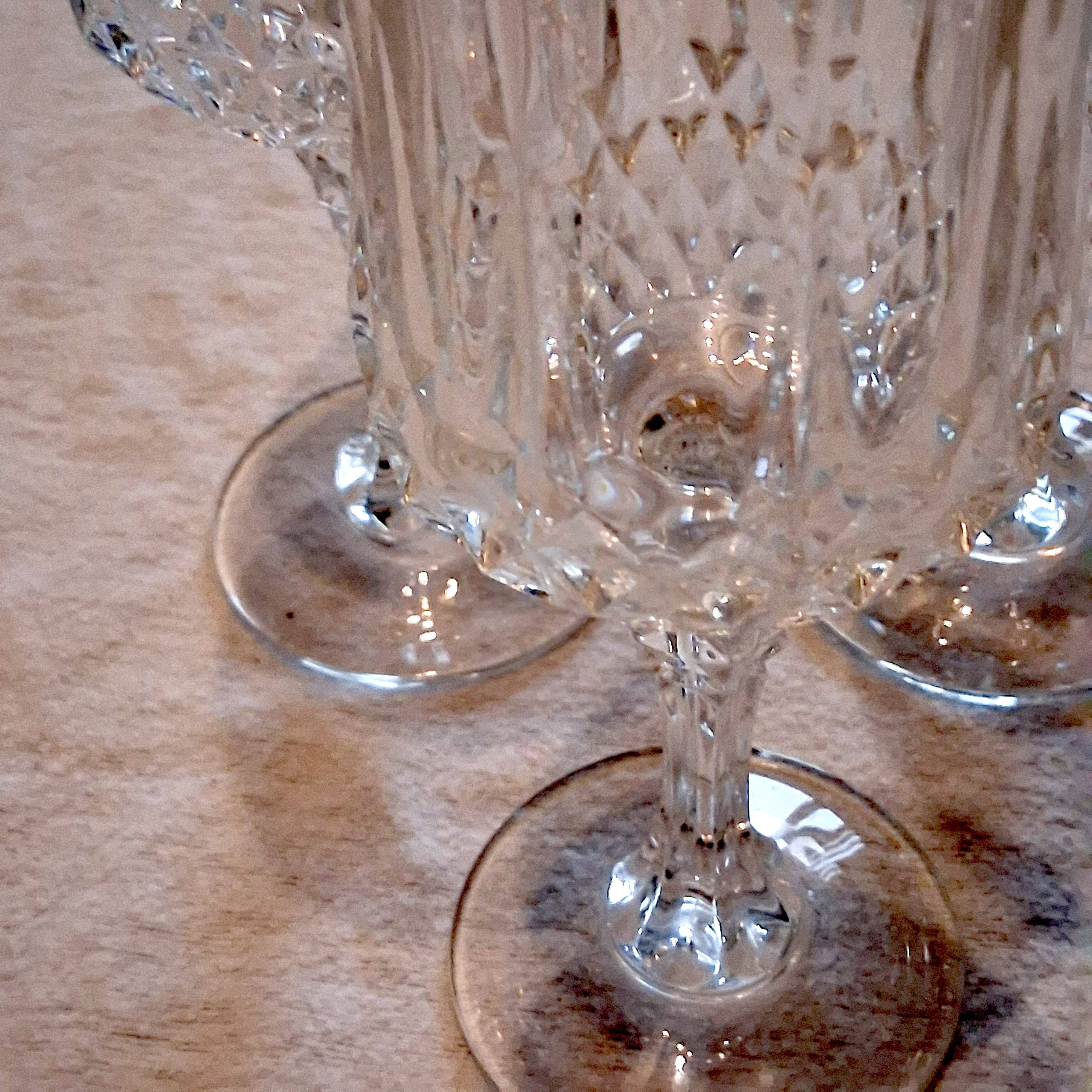 3 large crystal wine glasses in good condition