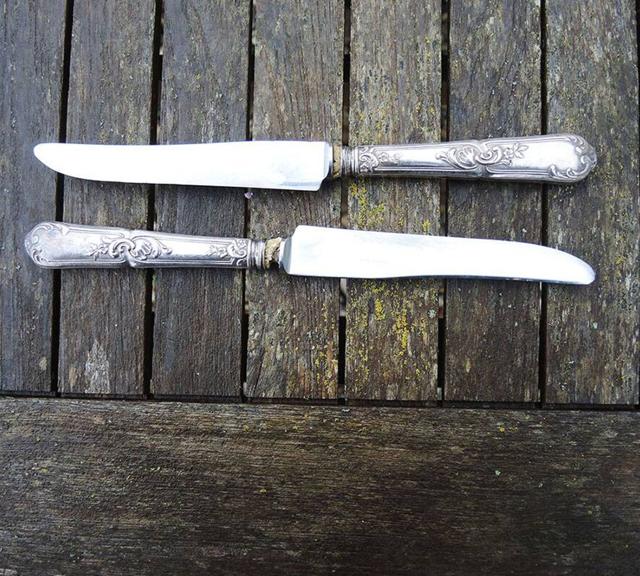 12 anciens couteaux de table Orbrille en inox