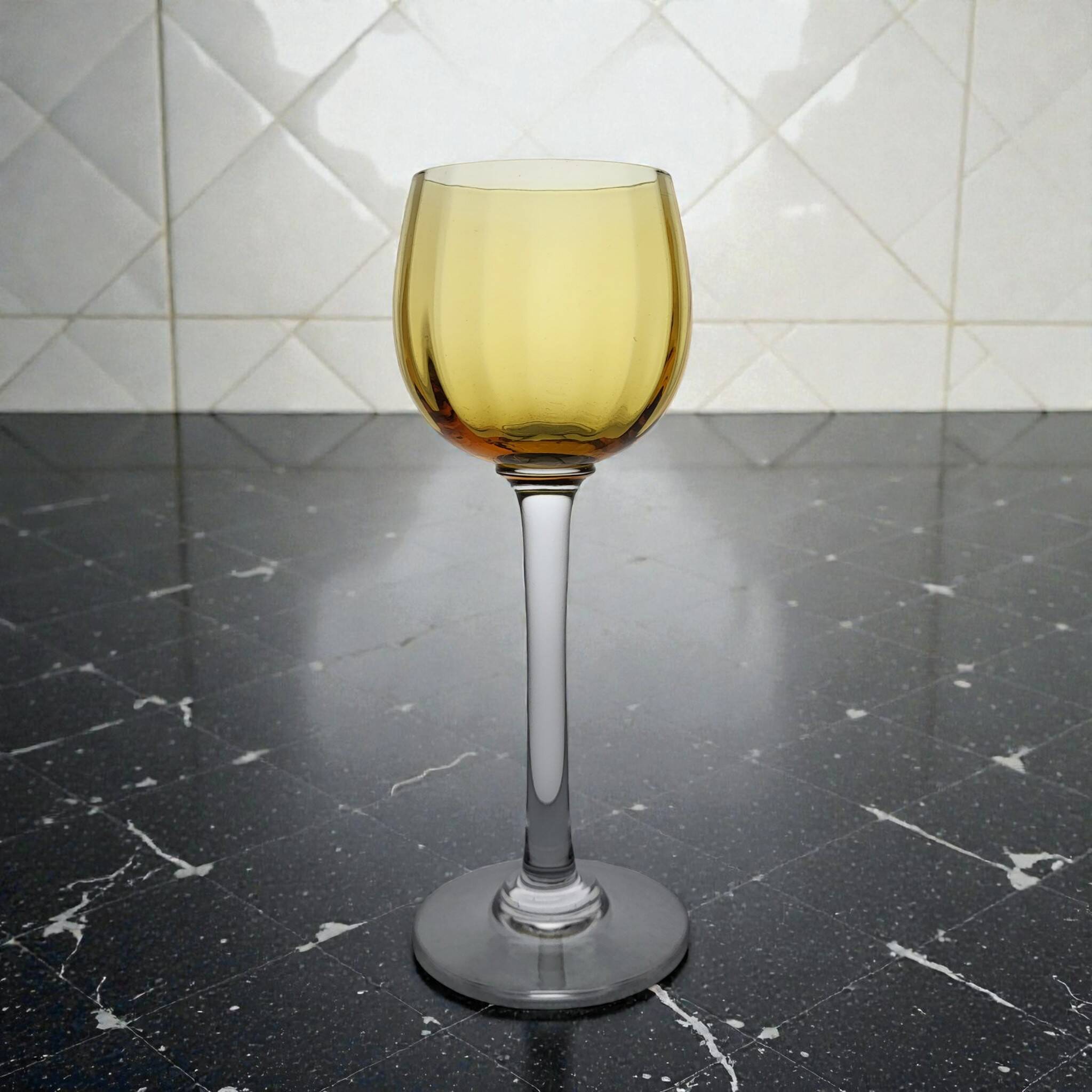 6 amber crystal wine glasses