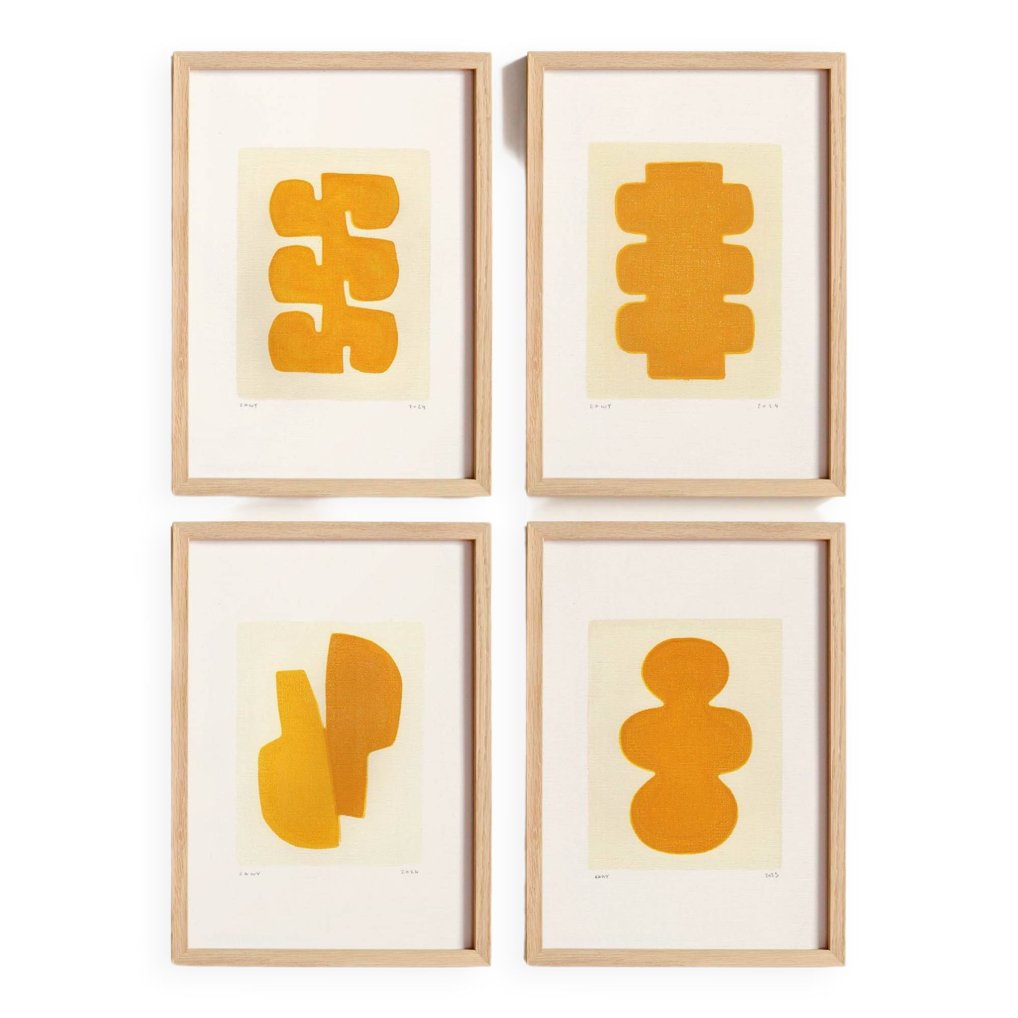 Four paintings - golden yellow - signed Eawy