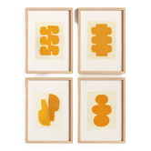 Quatre peintures - jaune doré- signées Eawy