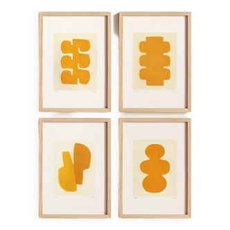 Four paintings - golden yellow - signed Eawy