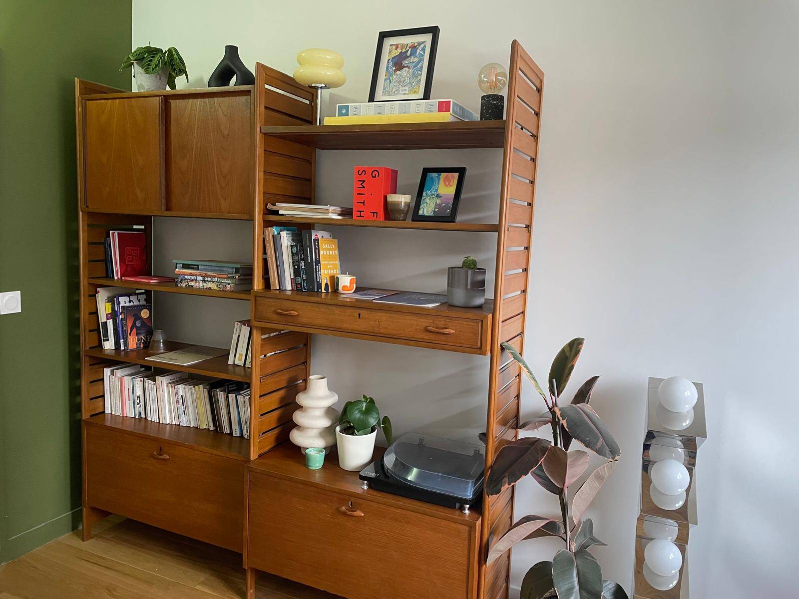 Modular Ladderax shelf in teak, 2 bays, Staples