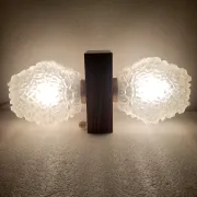 Set of 3 Temde Leuchten wall lights, Teck and frosted glass, 1950-60.