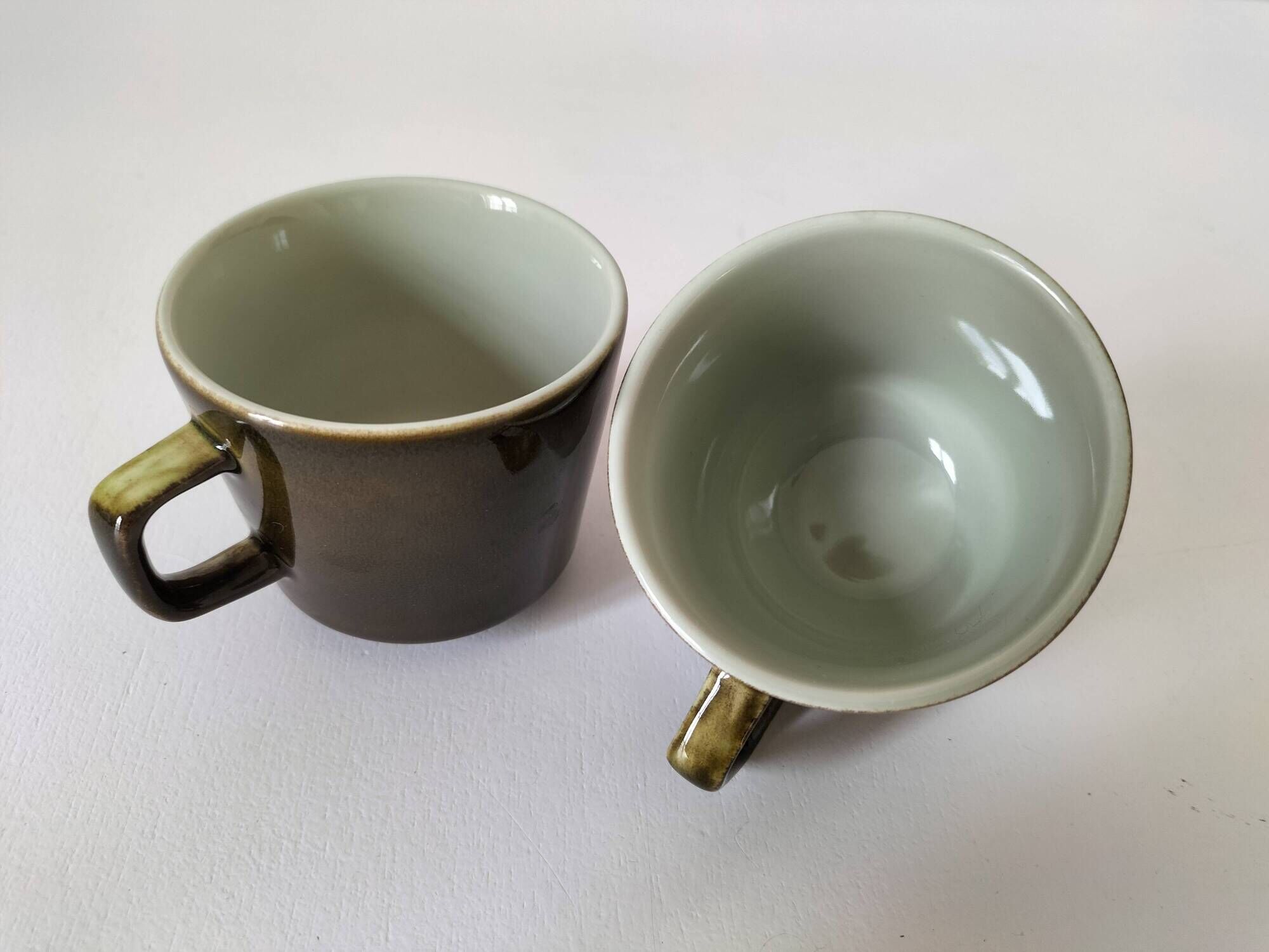 Vintage stackable stoneware coffee cup duo – Japan ceramics 1970