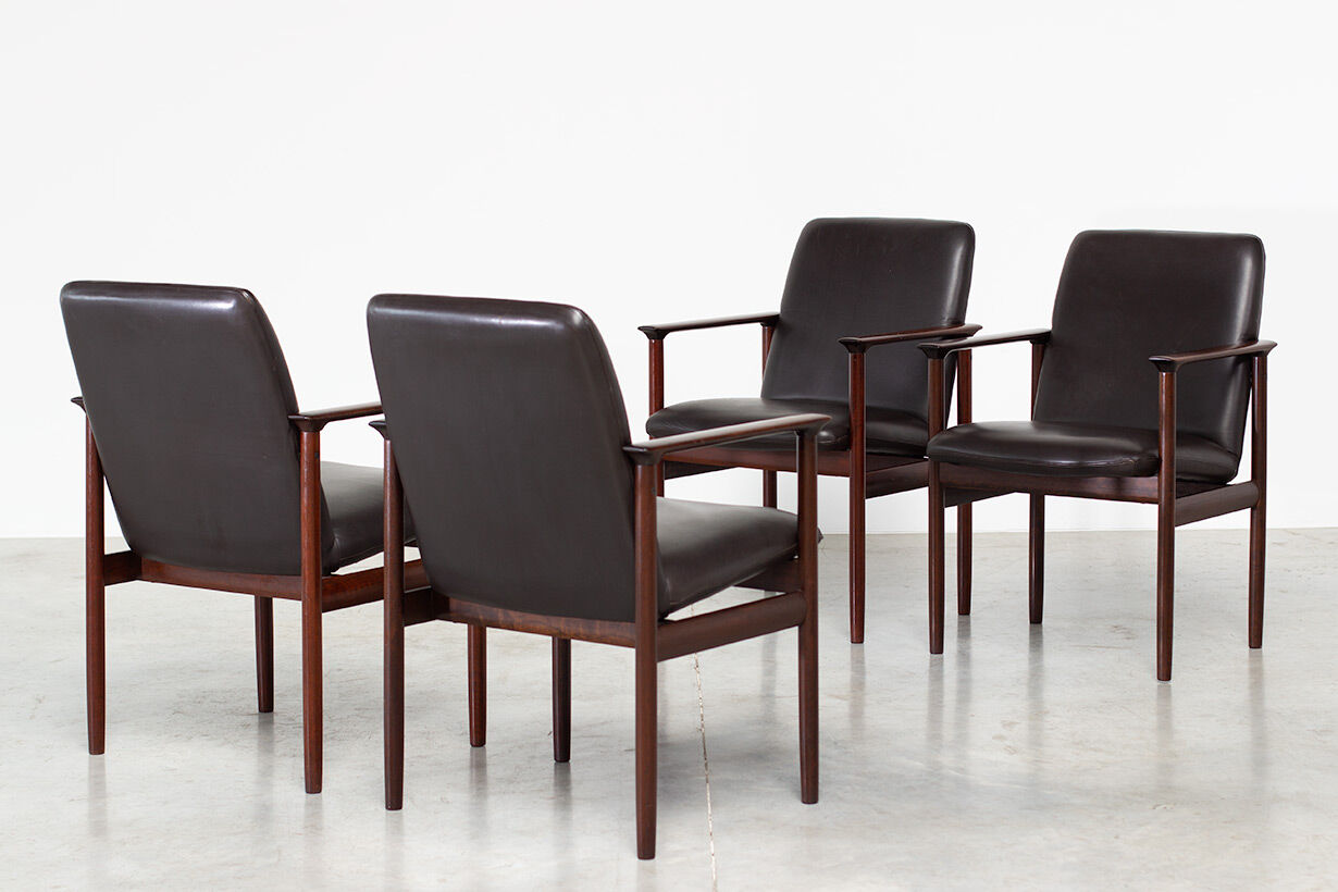 Set of 4 danish leather armchairs 1960