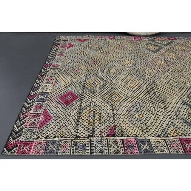 1970s Vintage Turkish Oushak Handmade Wool Cotton Gray Area Rug 158x236