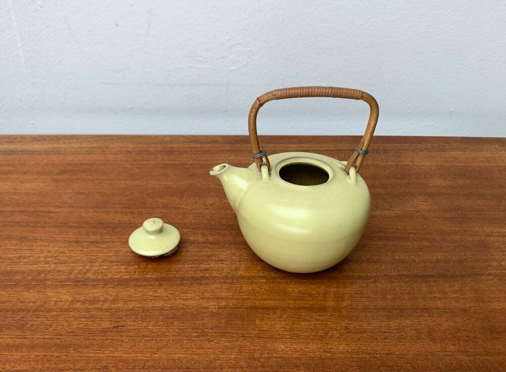 Mid-century ceramic teapot with bamboo handle, 1960s.