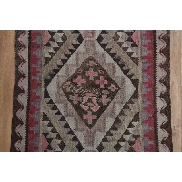 1970s Vintage Turkish Oushak Handmade Wool Cotton Pink Runner Rug 83x276
