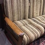 Vintage Scandinavian 3-seater sofa / bench in teak and fabric