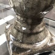 Porte bougie en céramique type « Raku », craquelé gris bleu