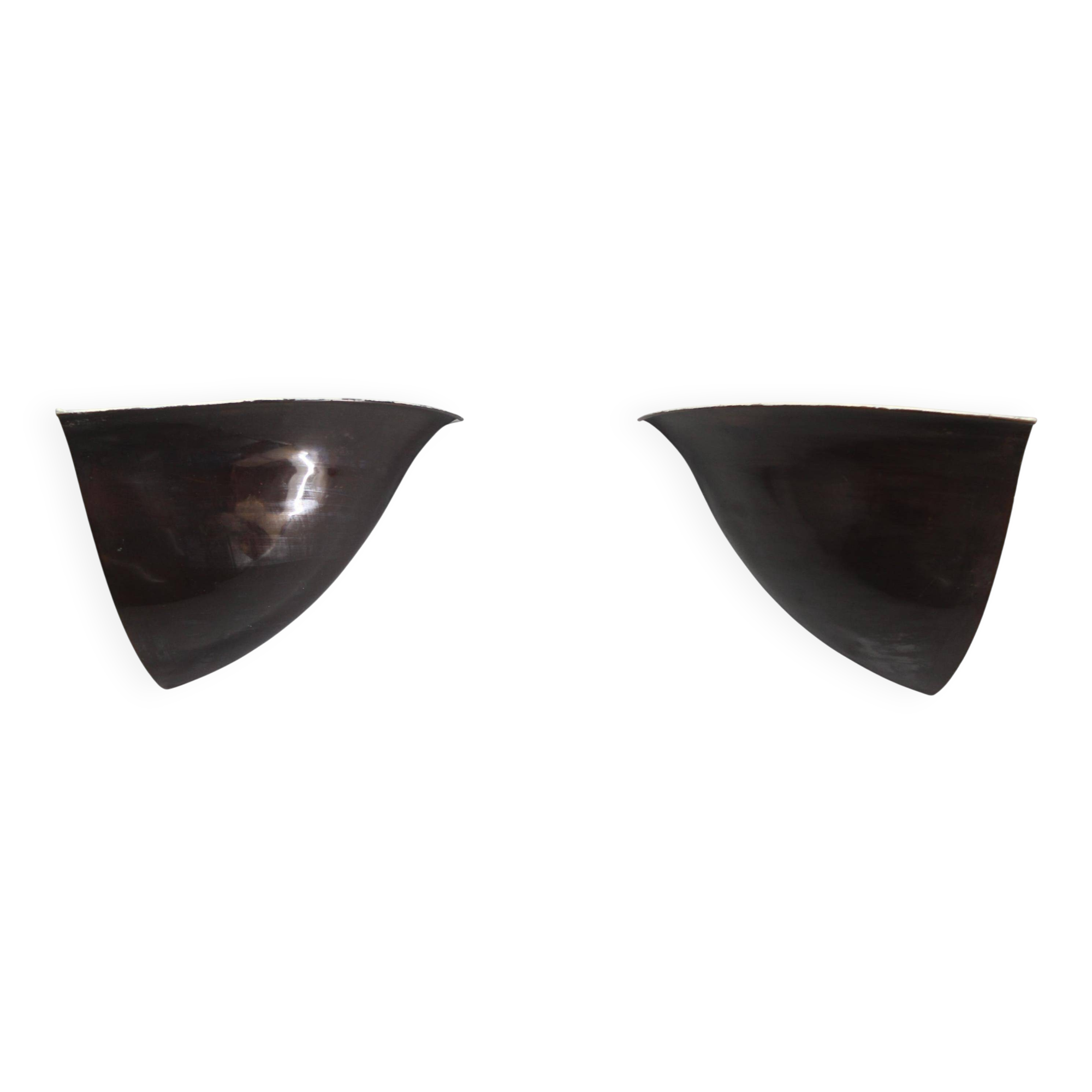 Art Deco corner wall sconces in patinated copper, 1930s