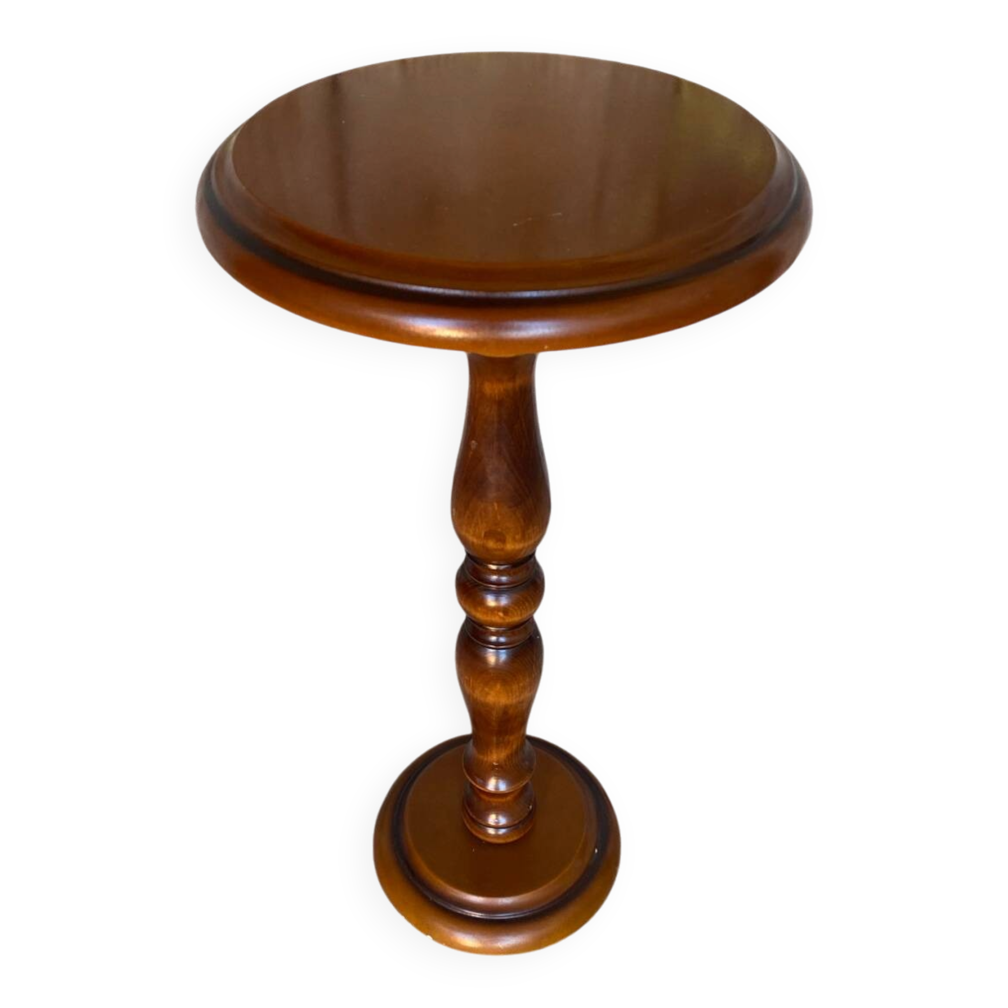 Antique Turned Wood Side Table + Stone Base Vintage Plant Stand