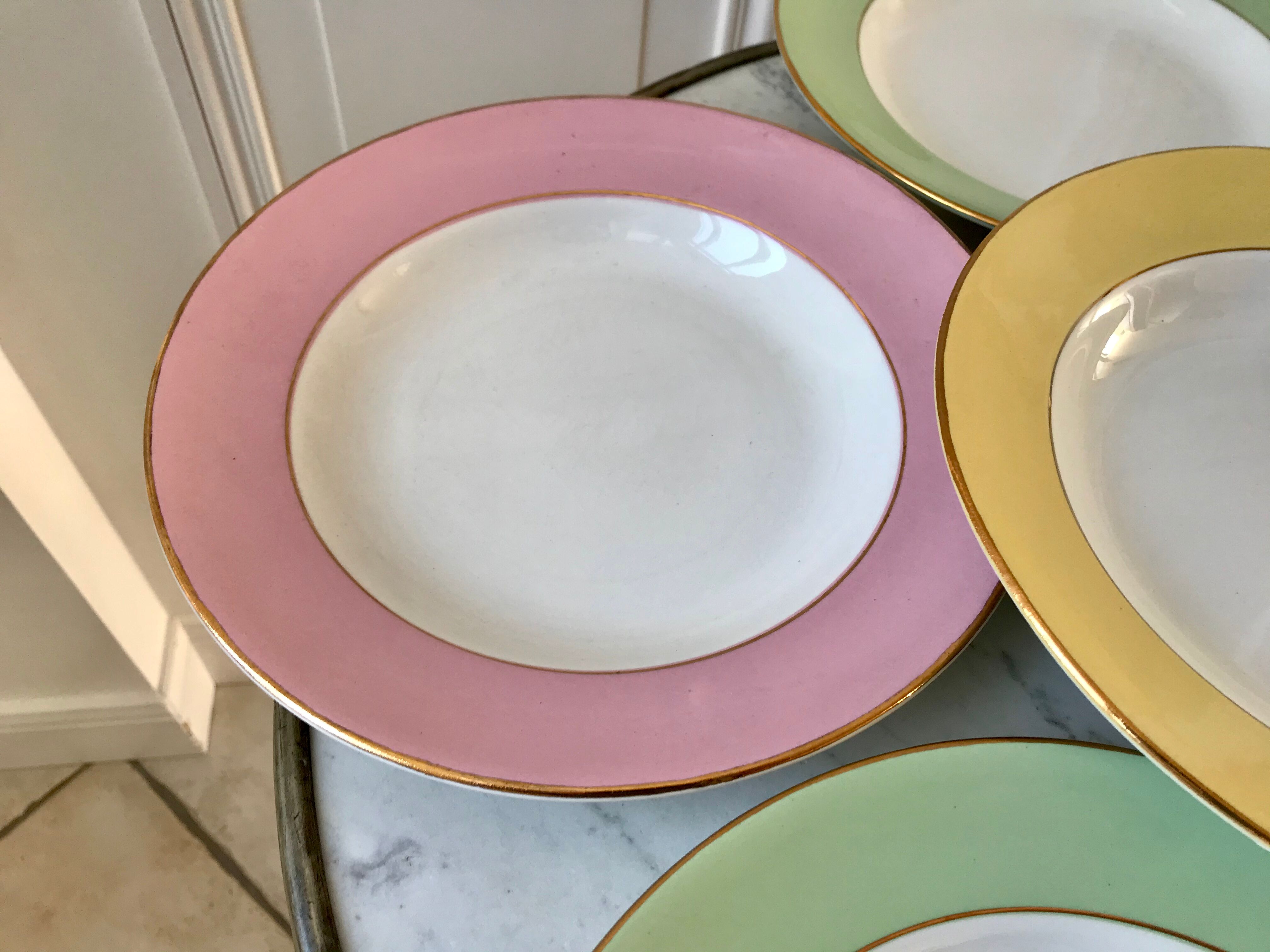 Lot of 6 hollow plates Saint-Amand 60s pastel