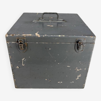 Old gray painted wooden toolbox