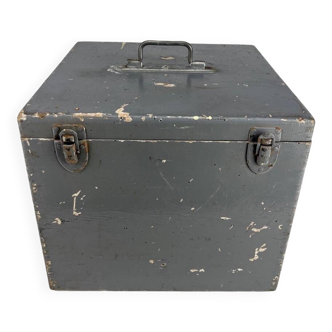 Old gray painted wooden toolbox