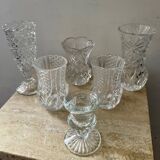 Series of 6 miniature vases in chiseled glass