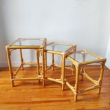 Vintage nesting table in light rattan