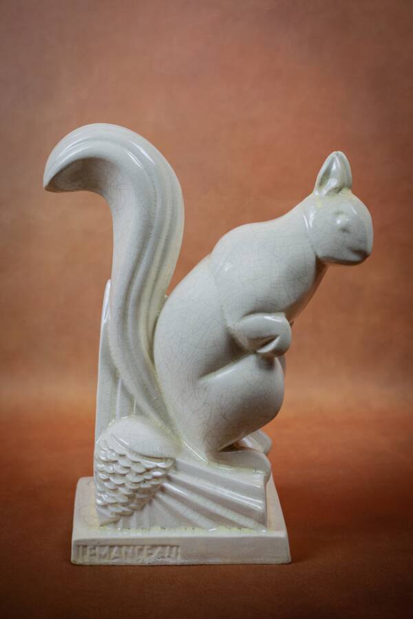 Charles LEMANCEAU, SAINT-CLÉMENT earthenware factory. Art Deco squirrel - 1930