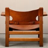 Børge Mogensen Spanish Chair in Cognac Leather and Oak for Fredericia, 1967