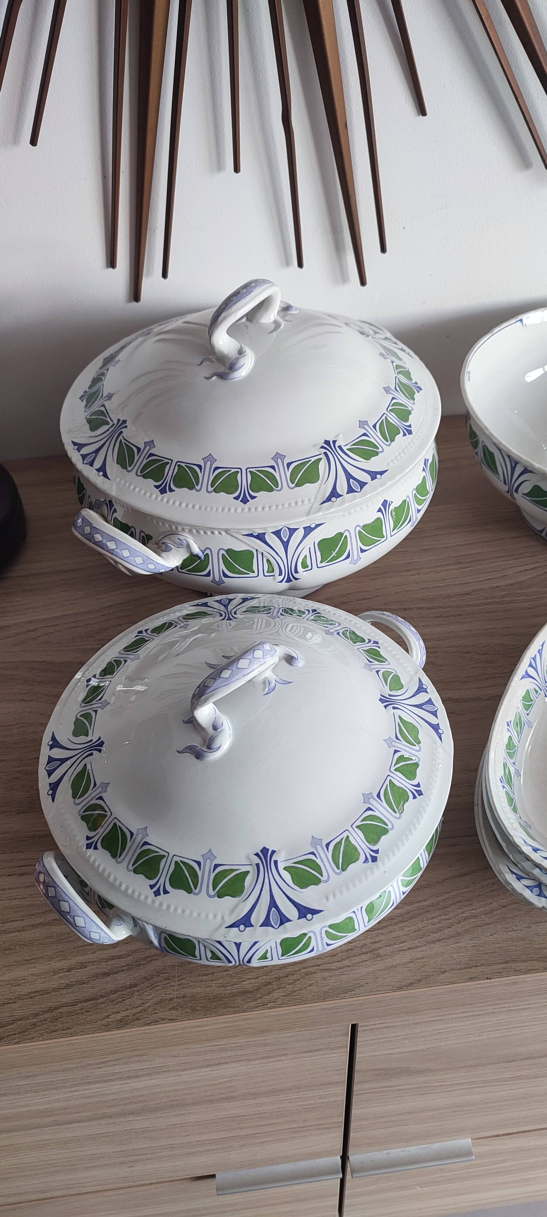 Service of 58 pieces of tableware Sarreguemines Claudia Art Nouveau Art Deco