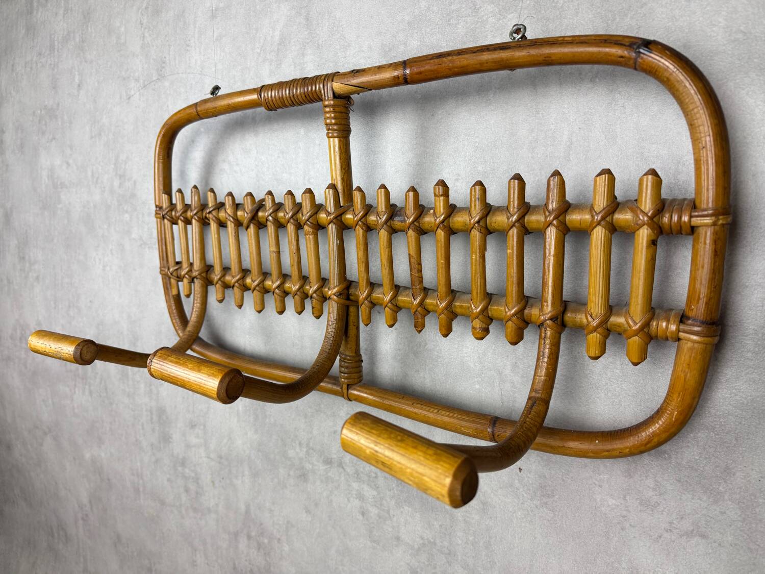 1960s Italian Rattan Coat Rack