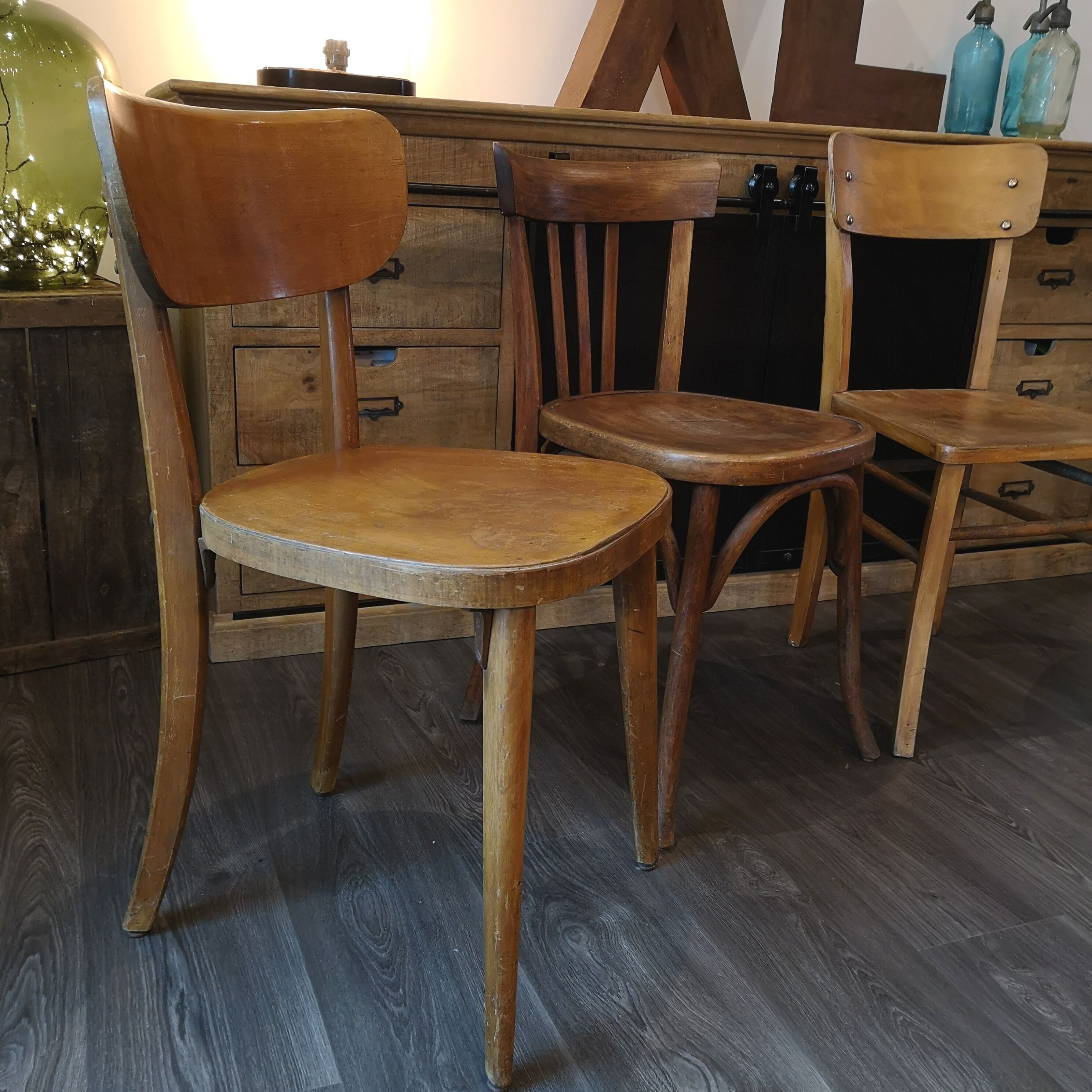 Series of 4 Bistro chairs dismatched Baumann and Fischel