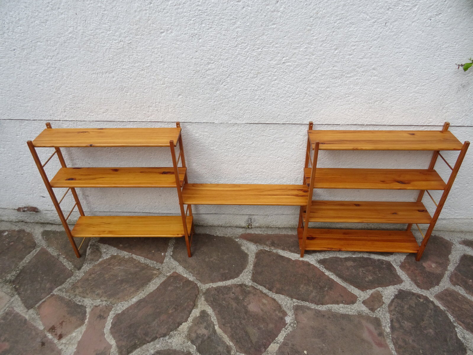 Pair of modular pine wall shelves
