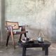Small old Asian wooden coffee table in Japanese style, kidney-shaped top